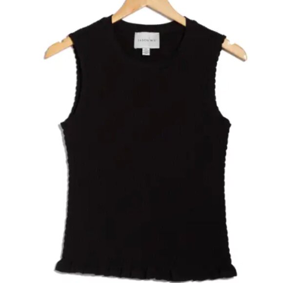 JASON WU- New Black Sleeveless Cotton Smocked Top/ Tank with Ruffle Hem, NWT - Picture 2 of 5